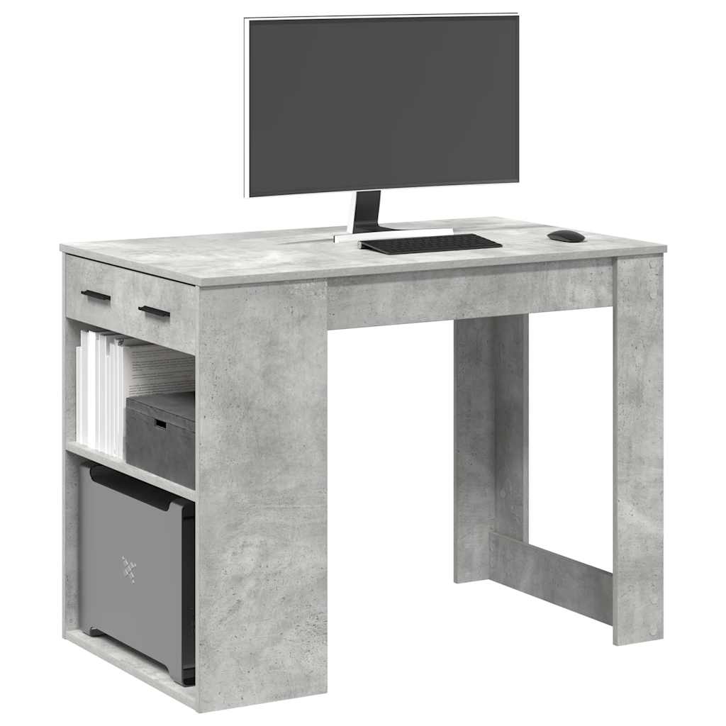 Scrivania Con Cassetto Ripiano Grigio Cemento Legno Multistrato