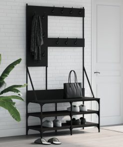 Appendiabiti Con Porta Scarpe Nero 100x40x184 cm