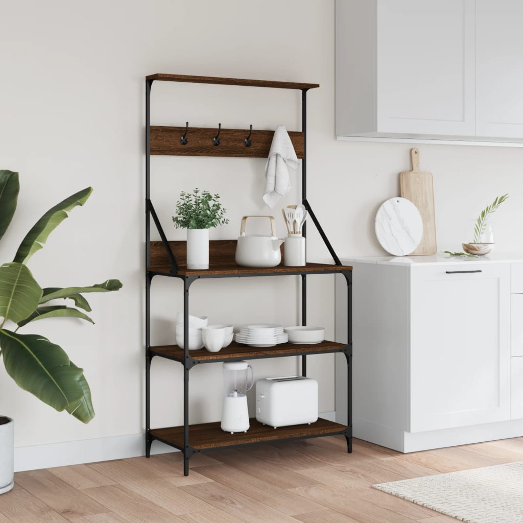 Scaffale Cucina Ganci 4ripiani Rovere Marrone Legno Multistrato