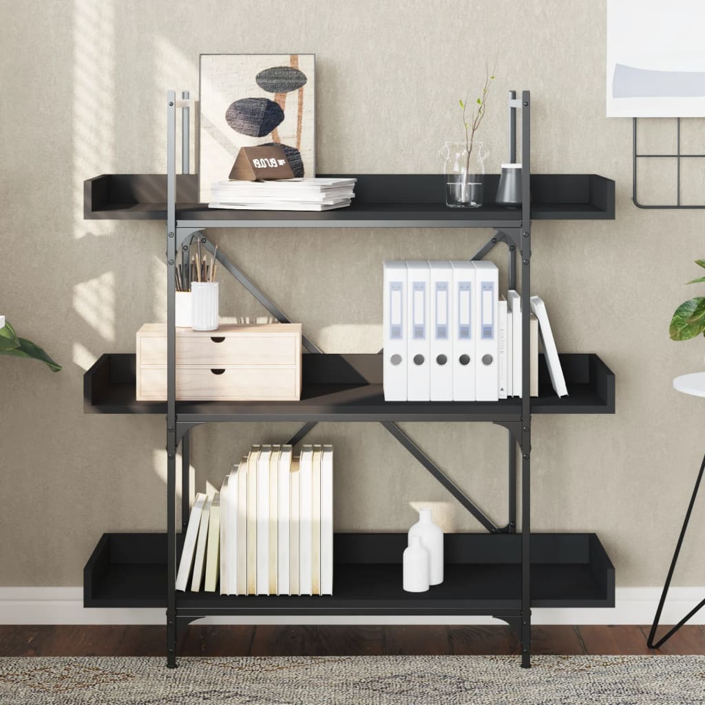 Libreria A 3 Ripiani Nera 100x33x108,5 Cm In Legno Multistrato