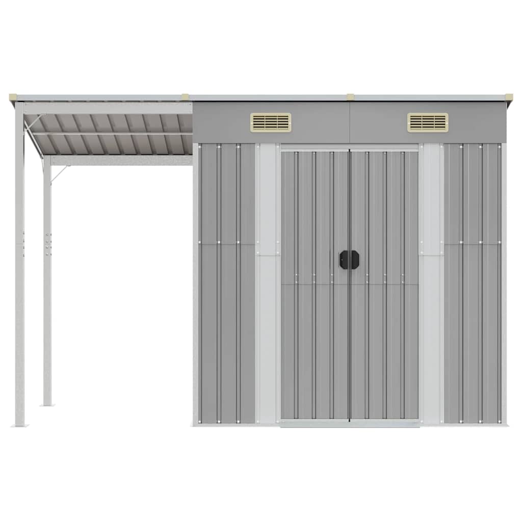 Casetta Da Giardino Con Tetto Allungato Grigio Chiaro 277x107x181 Cm In Acciaio