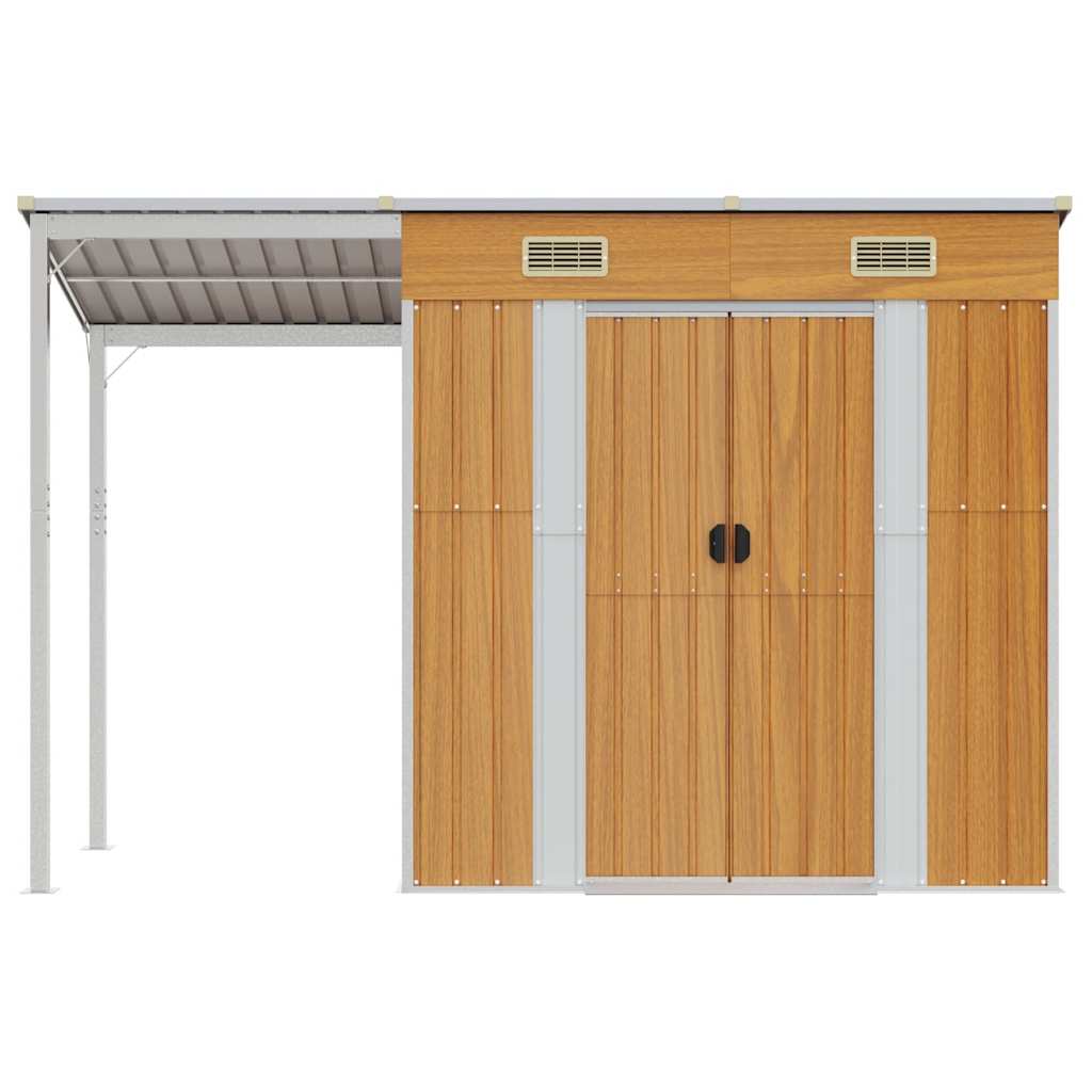 Capannone Tetto Esteso Marrone Chiaro 277x107x181cm Acciaio