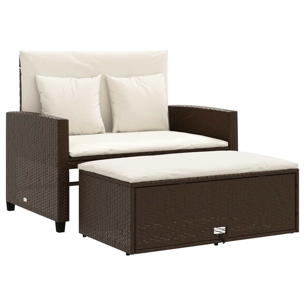 Divano Da Giardino A 2 Posti Con Cuscini In Polyrattan Marrone