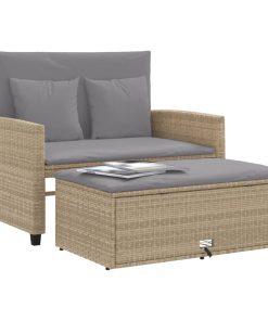 Divano Da Giardino Con Cuscini A 2 Posti Beige In Polyrattan
