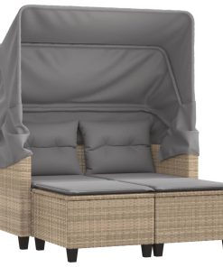 Divano Giardino 2 Posti Baldacchino E Sgabelli Beige Polyrattan