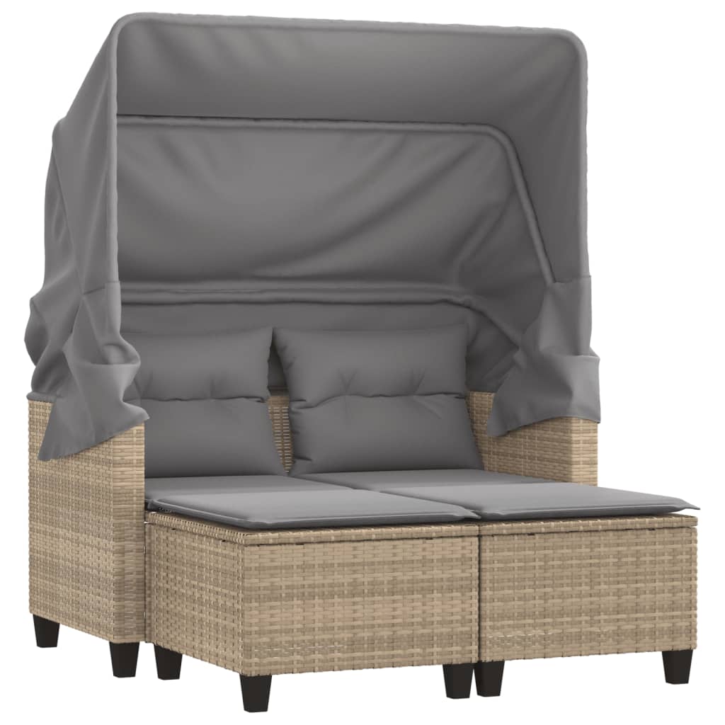 Divano Giardino 2 Posti Baldacchino E Sgabelli Beige Polyrattan