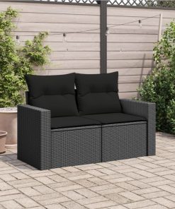 Divano Da Giardino Con Cuscini 2 Posti Nero In Polyrattan