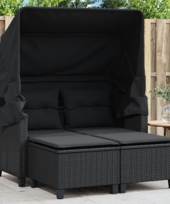 Divano Giardino 2 Posti Baldacchino E Sgabelli Nero Polyrattan