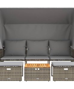 Divano Giardino 3 Posti Con Tetto E Sgabelli Grigio Polyrattan