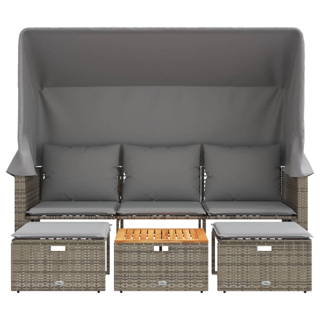 Divano Giardino 3 Posti Con Tetto E Sgabelli Grigio Polyrattan