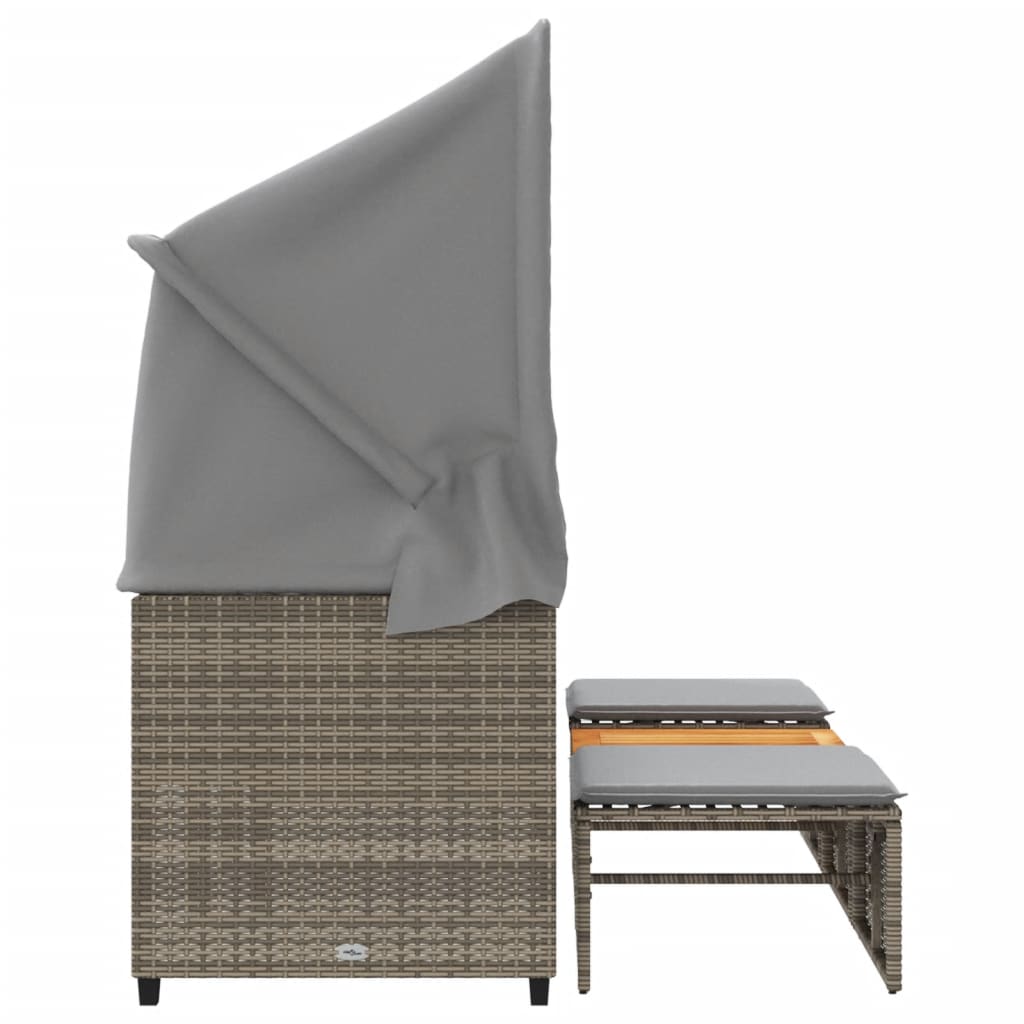 Divano Giardino 3 Posti Con Tetto E Sgabelli Grigio Polyrattan - Image 6