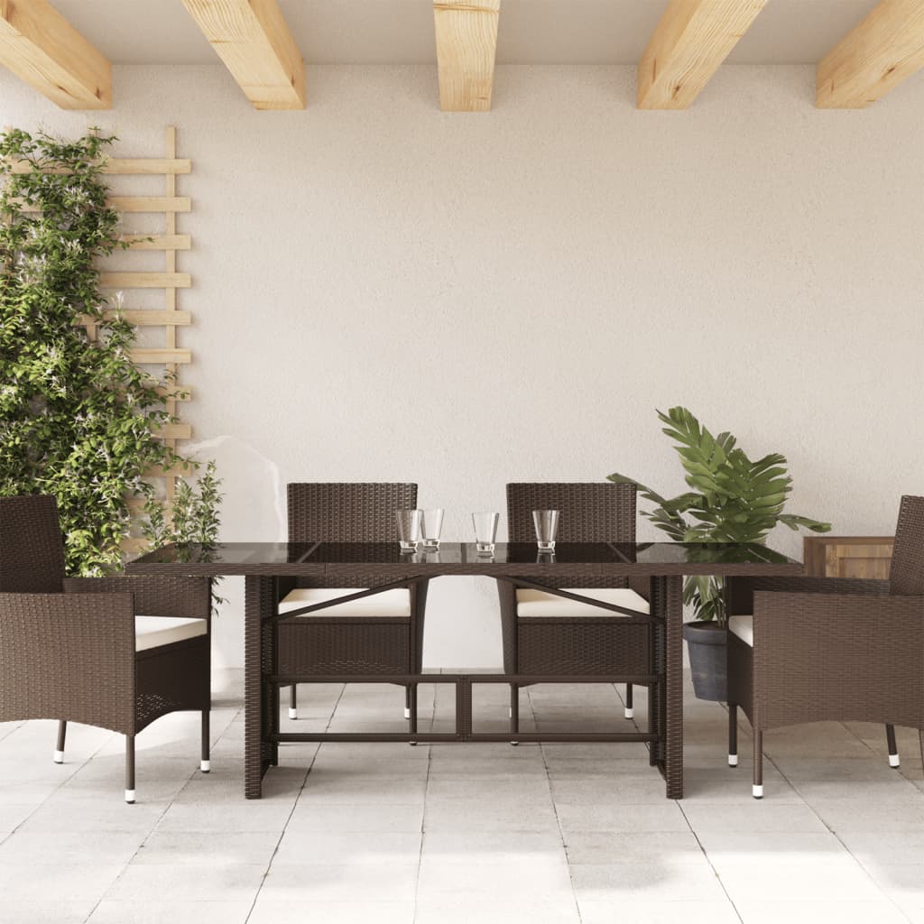 Tavolo Giardino Piano In Vetro Marrone 190x80x75cm Polyrattan