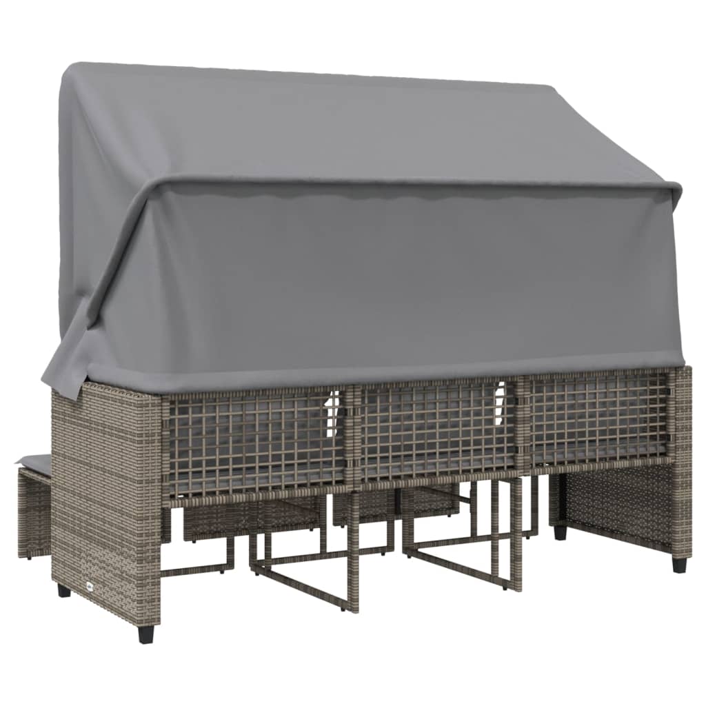 Divano Giardino 3 Posti Con Tetto E Sgabelli Grigio Polyrattan - Image 5