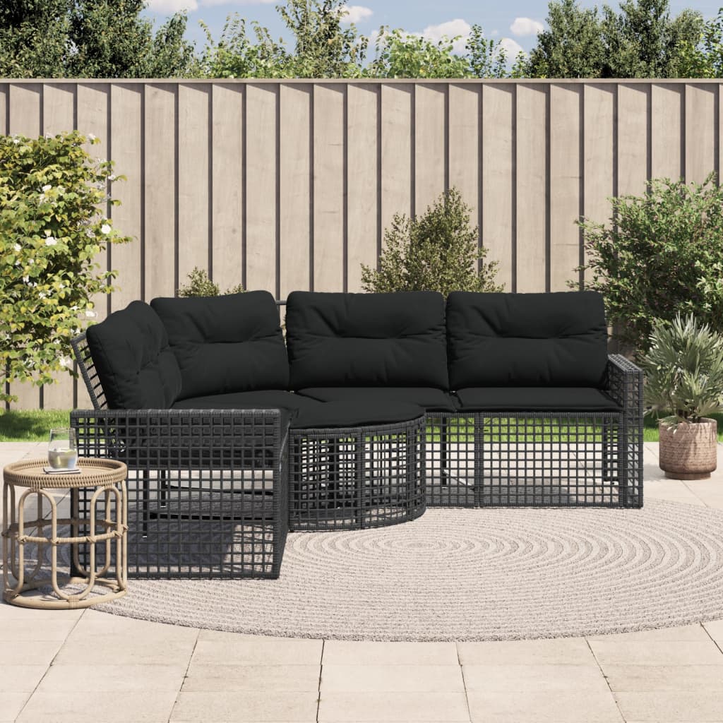 Divano Da Giardino A L Con Cuscini E Pouf Nero In Polyrattan