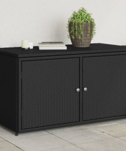 Armadietto Portaoggetti Giardino Nero 110x55x60,5cm Polyrattan