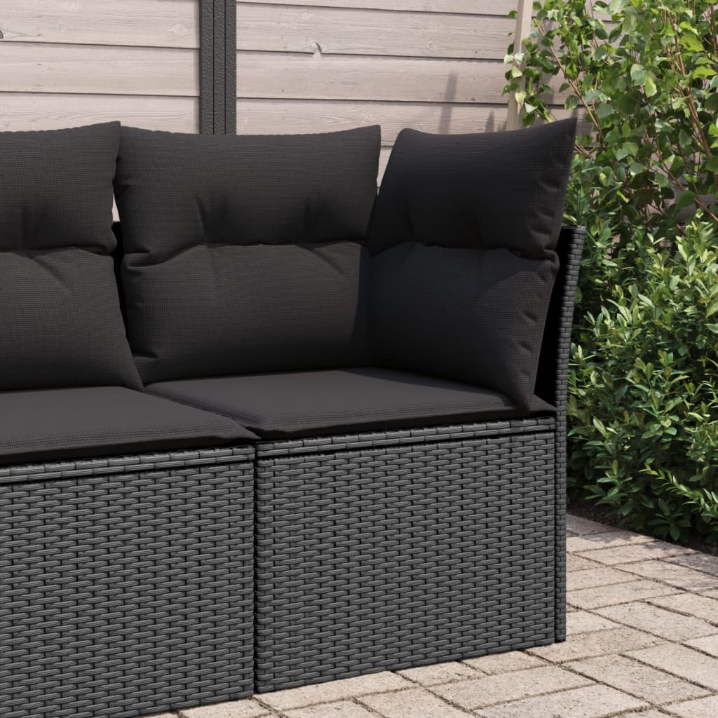 Divano Da Giardino Angolare Con Cuscini Nero In Polyrattan