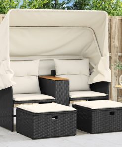 Divano Giardino 2 Posti Baldacchino E Sgabelli Nero Polyrattan