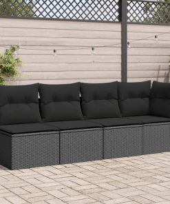 Divano Da Giardino Con Cuscini 4 Posti Nero In Polyrattan
