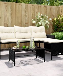 Divano Da Giardino Con Tavolo E Cuscini A L Nero In Polyrattan