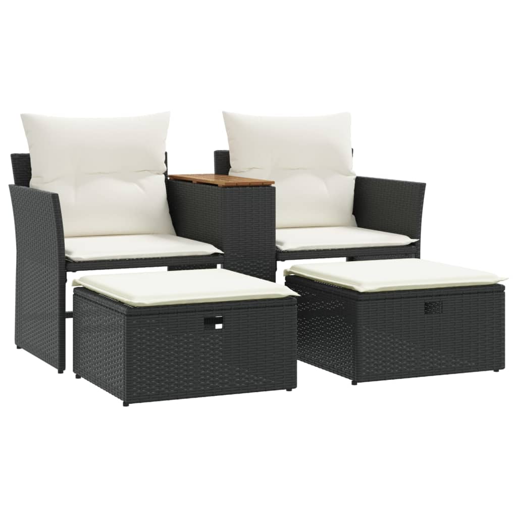 Divano Da Giardino 2 Posti Con Sgabelli Nero In Polyrattan