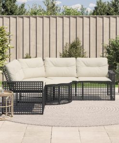 Divano Da Giardino A L Con Cuscini E Pouf Nero In Polyrattan