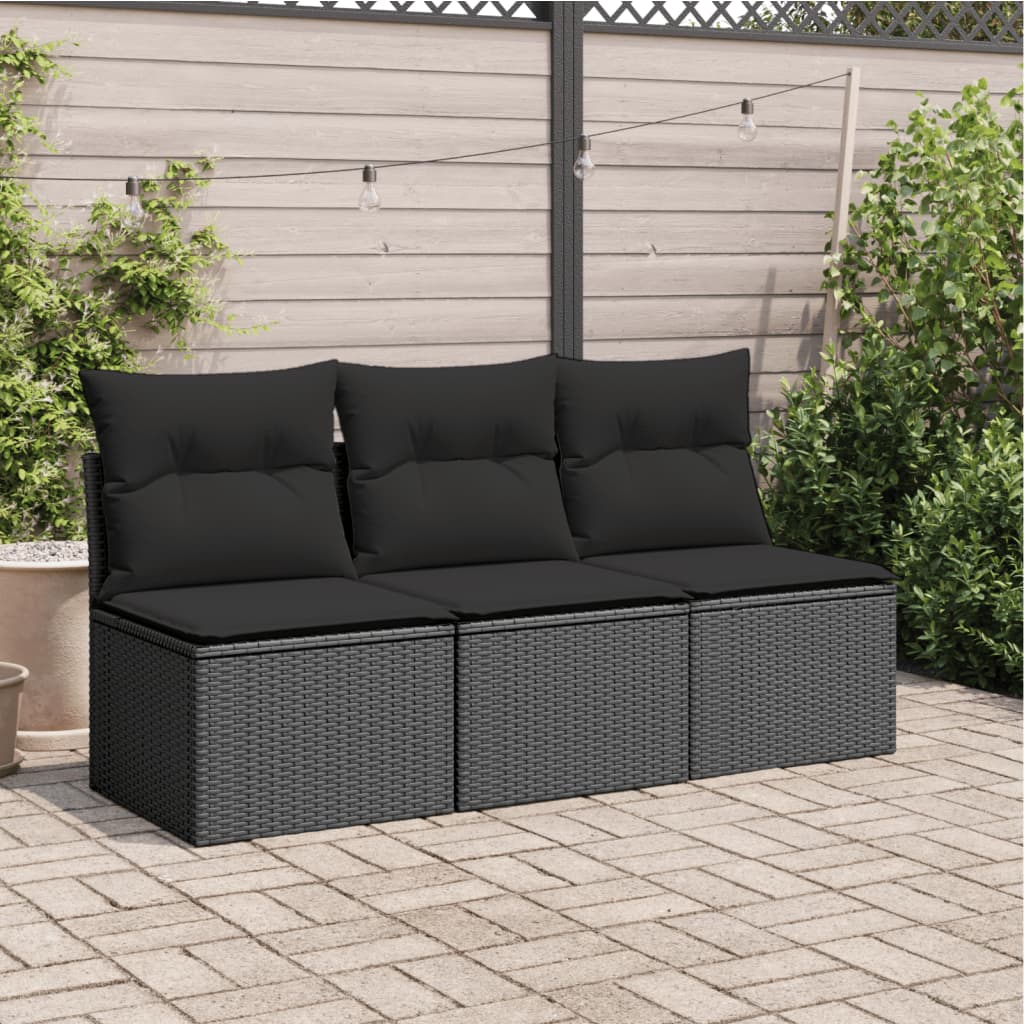 Divano Da Giardino Con Cuscini 3 Posti Nero In Polyrattan