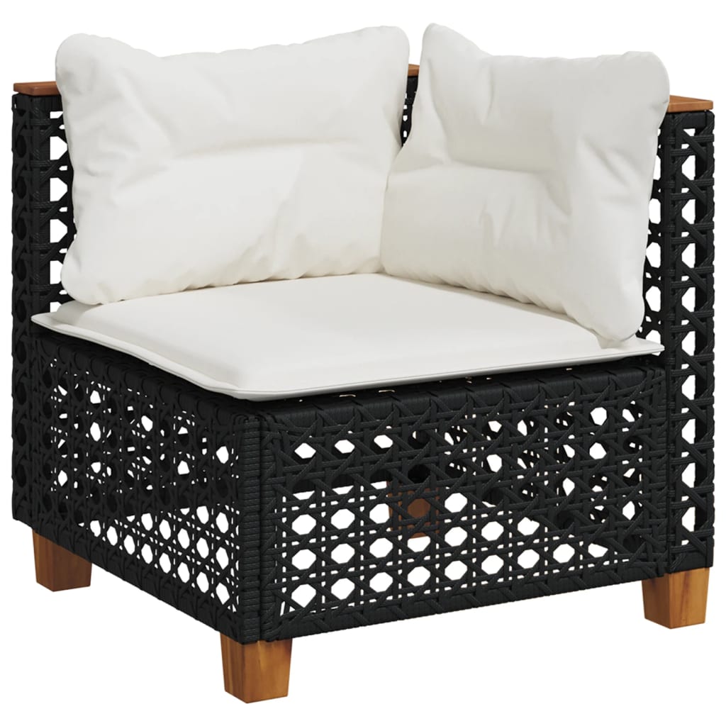 Divano Angolare Da Giardino Con Cuscini Nero In Polyrattan