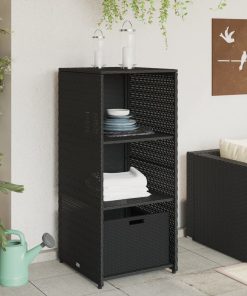 Armadietto Portaoggetti Da Giardino Nero 50x55x115cm Polyrattan