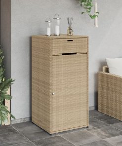 Armadietto Portaoggetti Giardino Beige 55x55x111cm Polyrattan