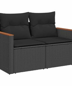 Divano Da Giardino Con Cuscini A 2 Posti Nero In Polyrattan