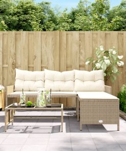 Divano Da Giardino Con Tavolo E Cuscini A L Beige In Polyrattan