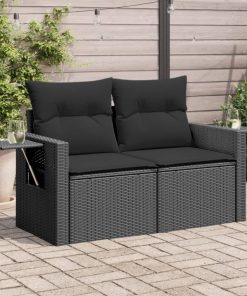 Divano Da Giardino Con Cuscini A 2 Posti Nero In Polyrattan