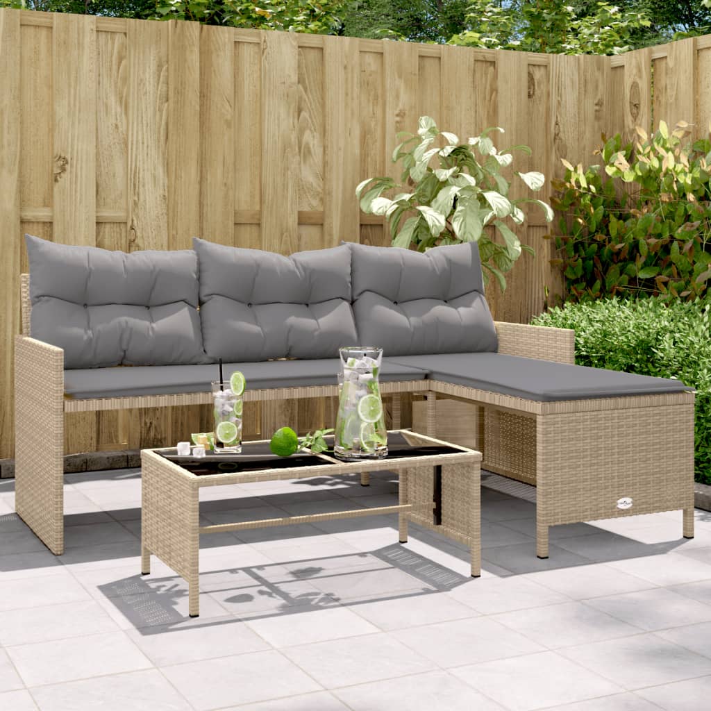 Divano Giardino Con Tavolo E Cuscini A L Beige Misto Polyrattan - Image 5