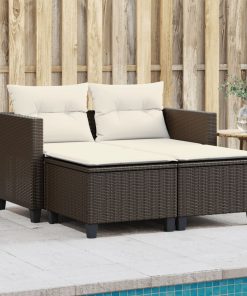 Divano Da Giardino 2 Posti Con Sgabelli Marrone In Polyrattan