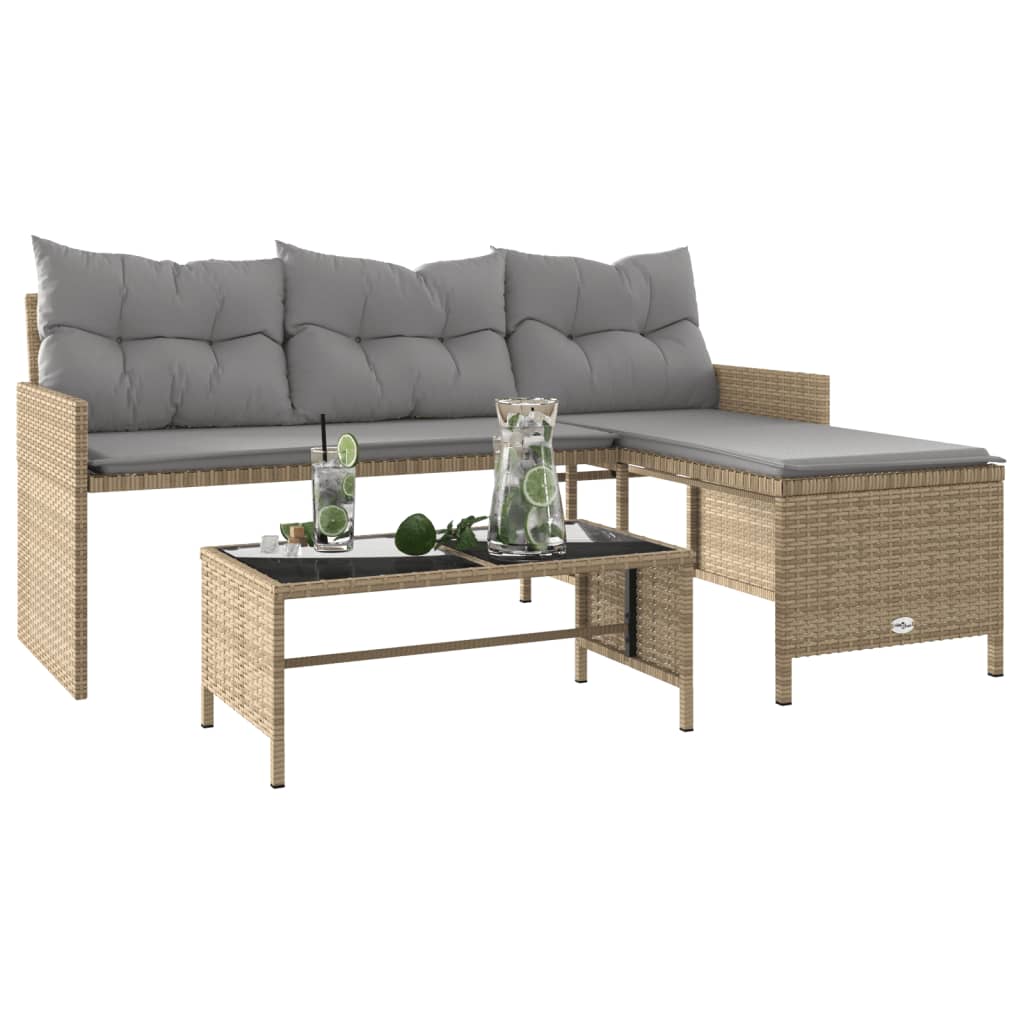 Divano Giardino Con Tavolo E Cuscini A L Beige Misto Polyrattan - Image 3