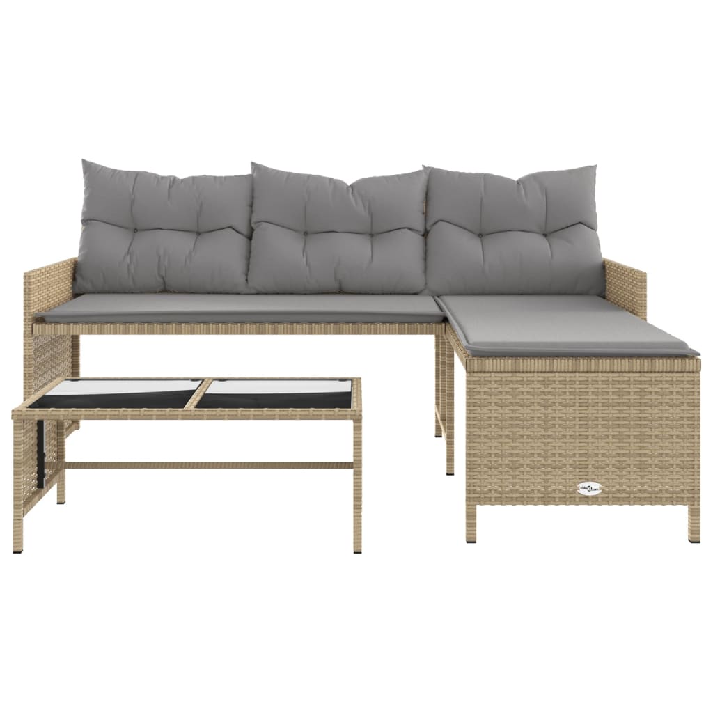 Divano Giardino Con Tavolo E Cuscini A L Beige Misto Polyrattan - Image 4