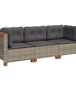 Divano Da Giardino Con Cuscini 3 Posti Grigio In Polyrattan