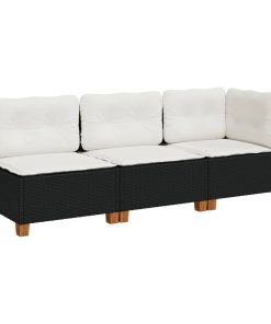 Divano Da Giardino A 3 Posti Con Cuscini Nero In Polyrattan