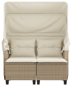 Divano Giardino 2 Posti Baldacchino E Sgabelli Beige Polyrattan