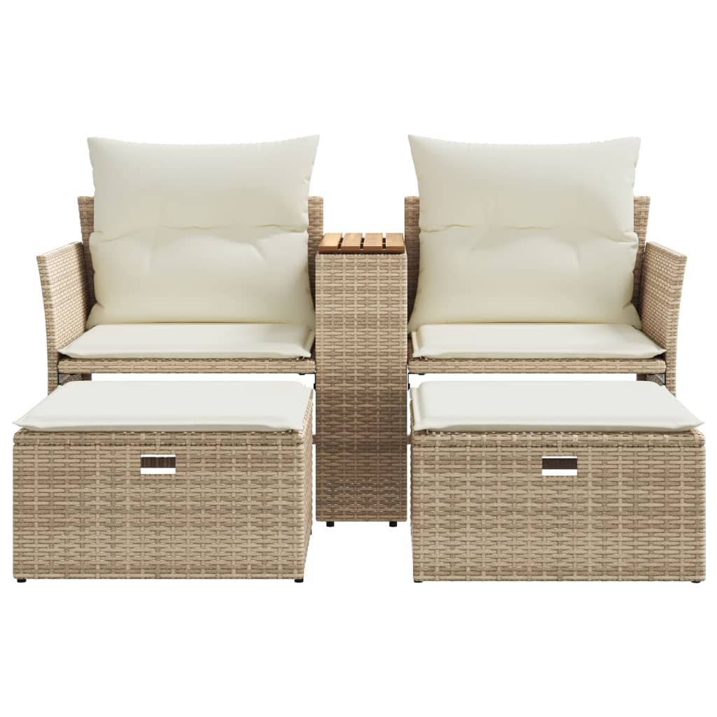 Divano Da Giardino 2 Posti Con Sgabelli Beige In Polyrattan