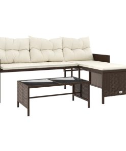 Divano Da Giardino Con Tavolo E Cuscini A L Marrone Polyrattan