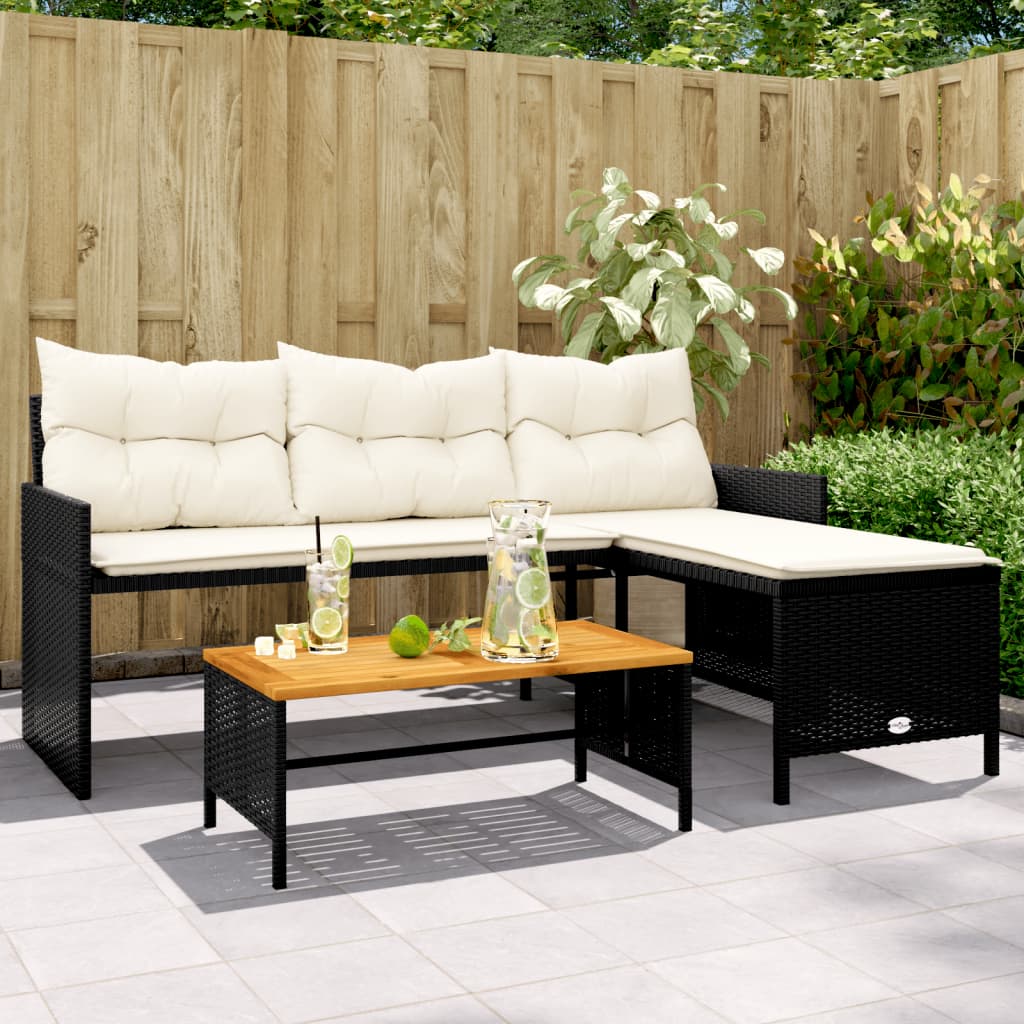 Divano Da Giardino Con Tavolo E Cuscini A L Nero In Polyrattan