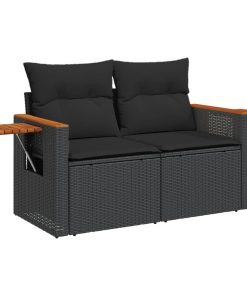 Divano Da Giardino Con Cuscini A 2 Posti Nero In Polyrattan