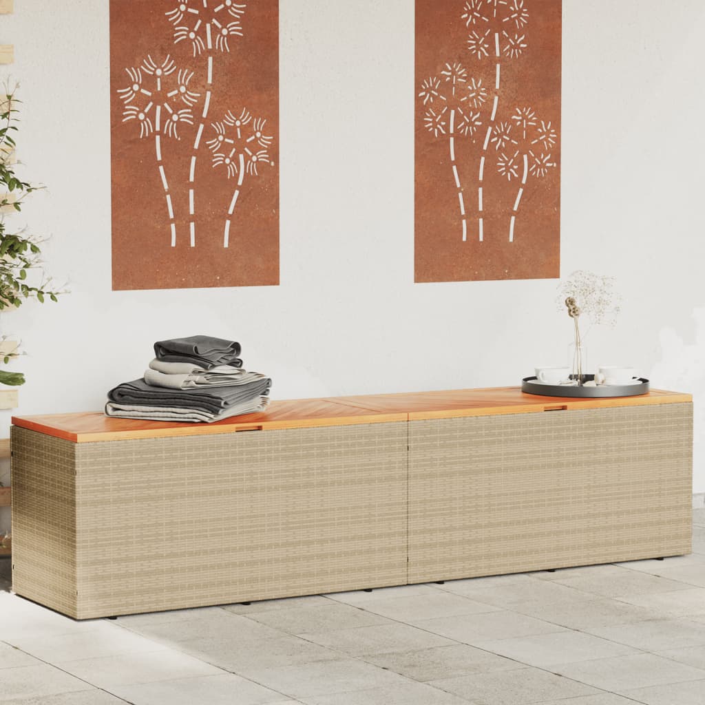 Contenitore Da Giardino Beige 220x50x54 Cm Polyrattan E Acacia