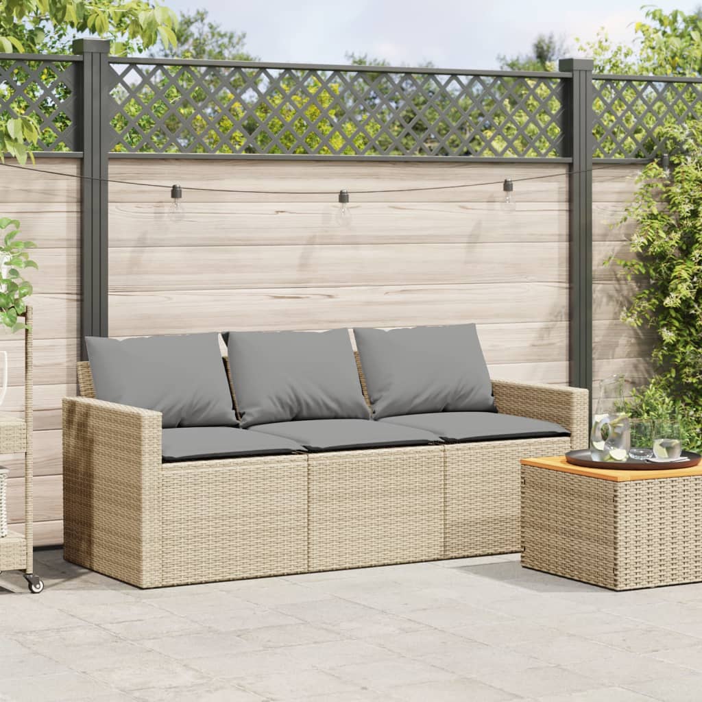 Divano Da Giardino Con Cuscini A 3 Posti Beige In Polyrattan