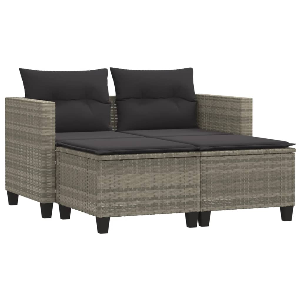 Divano Da Giardino 2posti Con Sgabelli Grigio Chiaro Polyrattan