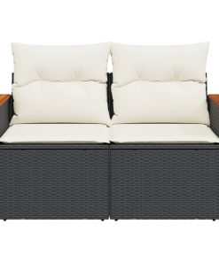 Divano Da Giardino Con Cuscini A 2 Posti Nero In Polyrattan