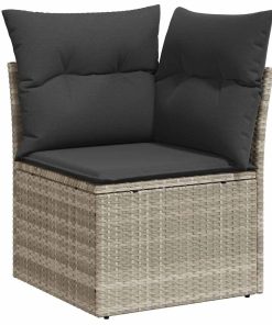 Divano Angolare Giardino Con Cuscini Grigio Chiaro Polyrattan