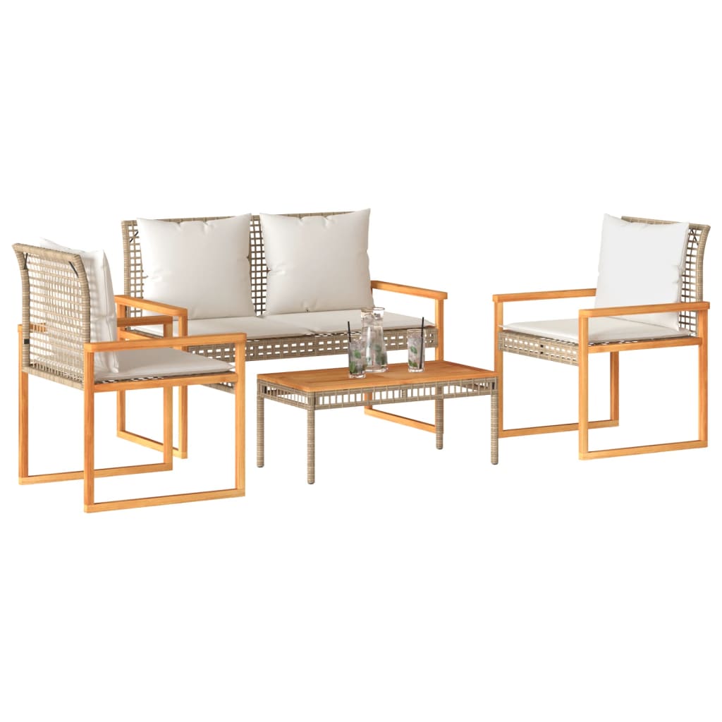 Set Salotto Da Giardino 4 Pz Con Cuscini Beige Misto Polyrattan - Image 4
