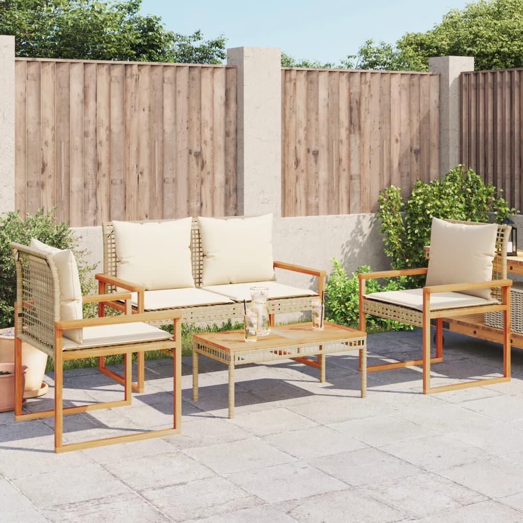 Set Salotto Da Giardino 4 Pz Con Cuscini Beige Misto Polyrattan - Image 3